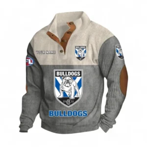 Canterbury Bankstown Bulldogs Fans Gift Men's Stand Up Collar Base Shirt, All Over Print Men's Stand Up Collar Base Shirt For Sport Fan, Custom Name NRL180080125116-Gray