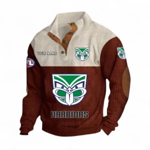 New Zealand Warriors Fans Gift Men's Stand Up Collar Base Shirt, All Over Print Men's Stand Up Collar Base Shirt For Sport Fan, Custom Name NRL180080125117-Dark Red