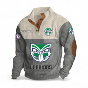 New Zealand Warriors Fans Gift Men's Stand Up Collar Base Shirt, All Over Print Men's Stand Up Collar Base Shirt For Sport Fan, Custom Name NRL180080125117-Gray