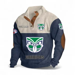 New Zealand Warriors Fans Gift Men's Stand Up Collar Base Shirt, All Over Print Men's Stand Up Collar Base Shirt For Sport Fan, Custom Name NRL180080125117-Navy Blue