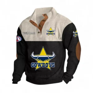 North Queensland Cowboys Fans Gift Men's Stand Up Collar Base Shirt, All Over Print Men's Stand Up Collar Base Shirt For Sport Fan, Custom Name NRL180080125119-Black