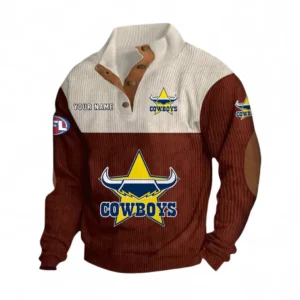 North Queensland Cowboys Fans Gift Men's Stand Up Collar Base Shirt, All Over Print Men's Stand Up Collar Base Shirt For Sport Fan, Custom Name NRL180080125119-Dark Red