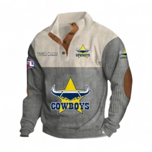 North Queensland Cowboys Fans Gift Men's Stand Up Collar Base Shirt, All Over Print Men's Stand Up Collar Base Shirt For Sport Fan, Custom Name NRL180080125119-Gray