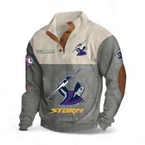 Melbourne Storm Fans Gift Men's Stand Up Collar Base Shirt, All Over Print Men's Stand Up Collar Base Shirt For Sport Fan, Custom Name NRL180080125121-Gray
