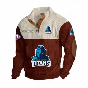 Gold Coast Titans Fans Gift Men's Stand Up Collar Base Shirt, All Over Print Men's Stand Up Collar Base Shirt For Sport Fan, Custom Name NRL180080125122-Dark Red