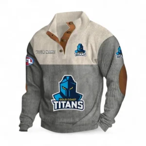 Gold Coast Titans Fans Gift Men's Stand Up Collar Base Shirt, All Over Print Men's Stand Up Collar Base Shirt For Sport Fan, Custom Name NRL180080125122-Gray