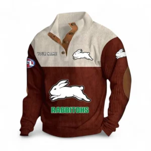 South Sydney Rabbitohs Fans Gift Men's Stand Up Collar Base Shirt, All Over Print Men's Stand Up Collar Base Shirt For Sport Fan, Custom Name NRL180080125123-Dark Red