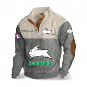 South Sydney Rabbitohs Fans Gift Men's Stand Up Collar Base Shirt, All Over Print Men's Stand Up Collar Base Shirt For Sport Fan, Custom Name NRL180080125123-Gray