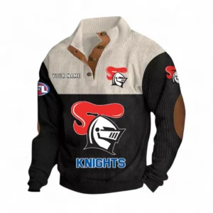 Newcastle Knights Fans Gift Men's Stand Up Collar Base Shirt, All Over Print Men's Stand Up Collar Base Shirt For Sport Fan, Custom Name NRL180080125124-Black