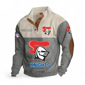 Newcastle Knights Fans Gift Men's Stand Up Collar Base Shirt, All Over Print Men's Stand Up Collar Base Shirt For Sport Fan, Custom Name NRL180080125124-Gray