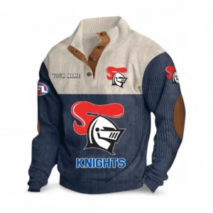 Newcastle Knights Fans Gift Men's Stand Up Collar Base Shirt, All Over Print Men's Stand Up Collar Base Shirt For Sport Fan, Custom Name NRL180080125124-Navy Blue