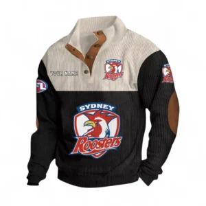Sydney Roosters Fans Gift Men's Stand Up Collar Base Shirt, All Over Print Men's Stand Up Collar Base Shirt For Sport Fan, Custom Name NRL180080125125-Black