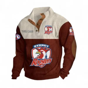 Sydney Roosters Fans Gift Men's Stand Up Collar Base Shirt, All Over Print Men's Stand Up Collar Base Shirt For Sport Fan, Custom Name NRL180080125125-Dark Red