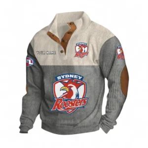 Sydney Roosters Fans Gift Men's Stand Up Collar Base Shirt, All Over Print Men's Stand Up Collar Base Shirt For Sport Fan, Custom Name NRL180080125125-Gray