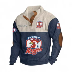 Sydney Roosters Fans Gift Men's Stand Up Collar Base Shirt, All Over Print Men's Stand Up Collar Base Shirt For Sport Fan, Custom Name NRL180080125125-Navy Blue