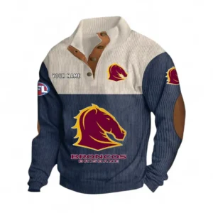 Brisbane Broncos Fans Gift Men's Stand Up Collar Base Shirt, All Over Print Men's Stand Up Collar Base Shirt For Sport Fan, Custom Name NRL180080125126-Navy Blue