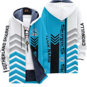 Cronulla Sharks Fans GiftFleece Windbreaker Jacket, All Over Print Fleece Windbreaker Jacket For Sport Fan, Custom Name NRL182080125347