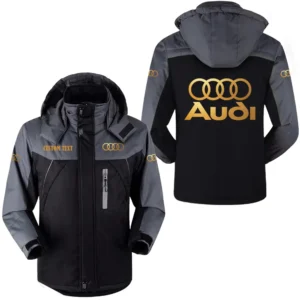 Car Fans Gift Outdoor Charging Suit, Hooded Fleece Long Jacket Exclusive Logo For Car Enthusiants, Custom Name HFLJ0112312080 - Black