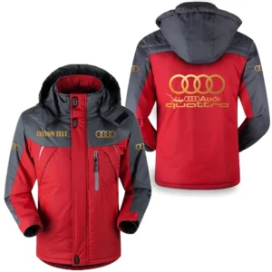 Car Fans Gift Outdoor Charging Suit, Hooded Fleece Long Jacket Exclusive Logo For Car Enthusiants, Custom Name HFLJ0112312081 - Red