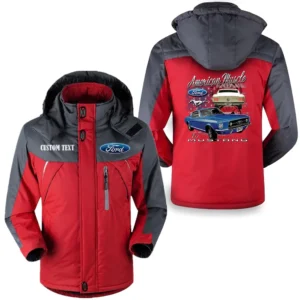 Car Fans Gift Outdoor Charging Suit, Hooded Fleece Long Jacket Exclusive Logo For Car Enthusiants, Custom Name HFLJ0112312044 - Red