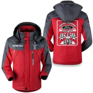 Motorcycles Fans Gift Outdoor Charging Suit, Hooded Fleece Long Jacket Exclusive Logo For Car Enthusiants, Custom Name HFLJ0112312048 - Red