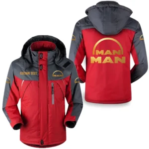 Truck Fans Gift Outdoor Charging Suit, Hooded Fleece Long Jacket Exclusive Logo For Car Enthusiants, Custom Name HFLJ0112312092 - Red
