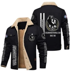 Collingwood Fans Gift Jacket Fur Collar Fleece, All Over Print Collar Fleece For Sport Fan AFL163080225123 - Black