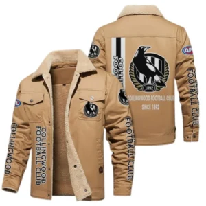 Collingwood Fans Gift Jacket Fur Collar Fleece, All Over Print Collar Fleece For Sport Fan AFL163080225123 - Light Khaki