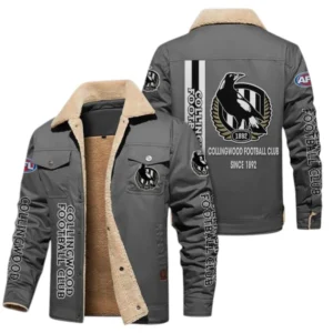Collingwood Fans Gift Jacket Fur Collar Fleece, All Over Print Collar Fleece For Sport Fan AFL163080225123 - Gray