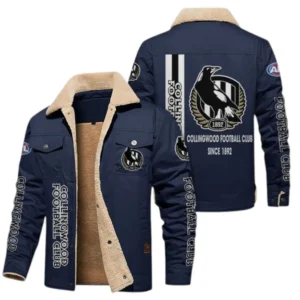 Collingwood Fans Gift Jacket Fur Collar Fleece, All Over Print Collar Fleece For Sport Fan AFL163080225123 - Navy Blue