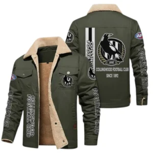 Collingwood Fans Gift Jacket Fur Collar Fleece, All Over Print Collar Fleece For Sport Fan AFL163080225123 - Military Green