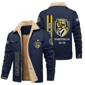 Richmond Fans Gift Jacket Fur Collar Fleece, All Over Print Collar Fleece For Sport Fan AFL163080225124 - Navy Blue