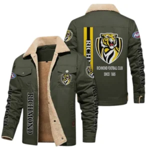 Richmond Fans Gift Jacket Fur Collar Fleece, All Over Print Collar Fleece For Sport Fan AFL163080225124 - Military Green