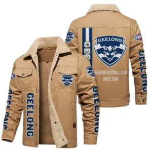 Geelong Cats Fans Gift Jacket Fur Collar Fleece, All Over Print Collar Fleece For Sport Fan AFL163080225125 - Light Khaki