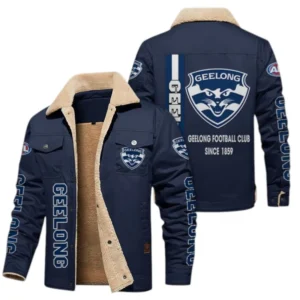 Geelong Cats Fans Gift Jacket Fur Collar Fleece, All Over Print Collar Fleece For Sport Fan AFL163080225125 - Navy Blue