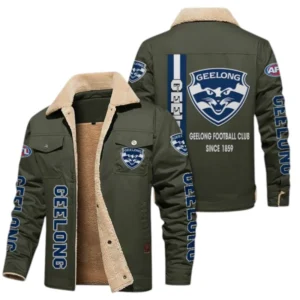 Geelong Cats Fans Gift Jacket Fur Collar Fleece, All Over Print Collar Fleece For Sport Fan AFL163080225125 - Military Green