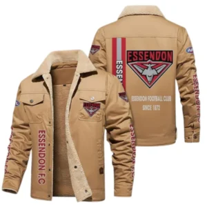 Essendon Fans Gift Jacket Fur Collar Fleece, All Over Print Collar Fleece For Sport Fan AFL163080225126 - Light Khaki