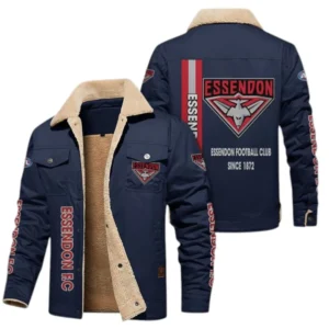 Essendon Fans Gift Jacket Fur Collar Fleece, All Over Print Collar Fleece For Sport Fan AFL163080225126 - Navy Blue