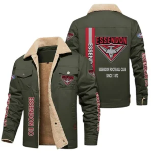 Essendon Fans Gift Jacket Fur Collar Fleece, All Over Print Collar Fleece For Sport Fan AFL163080225126 - Military Green