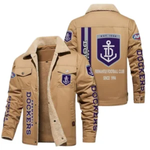 Fremantle Fans Gift Jacket Fur Collar Fleece, All Over Print Collar Fleece For Sport Fan AFL163080225127 - Light Khaki