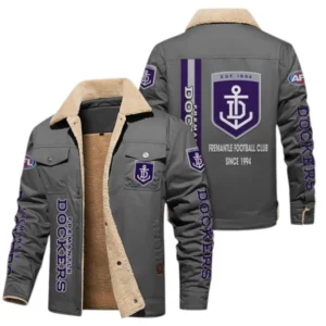 Fremantle Fans Gift Jacket Fur Collar Fleece, All Over Print Collar Fleece For Sport Fan AFL163080225127 - Gray