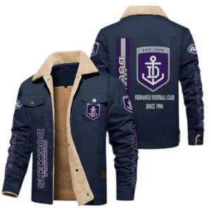 Fremantle Fans Gift Jacket Fur Collar Fleece, All Over Print Collar Fleece For Sport Fan AFL163080225127 - Navy Blue