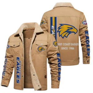 West Coast Eagles Fans Gift Jacket Fur Collar Fleece, All Over Print Collar Fleece For Sport Fan AFL163080225128 - Light Khaki