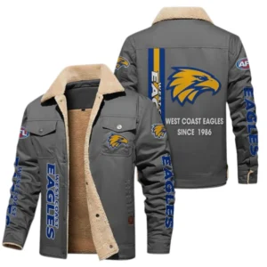 West Coast Eagles Fans Gift Jacket Fur Collar Fleece, All Over Print Collar Fleece For Sport Fan AFL163080225128 - Gray