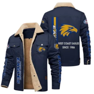 West Coast Eagles Fans Gift Jacket Fur Collar Fleece, All Over Print Collar Fleece For Sport Fan AFL163080225128 - Navy Blue