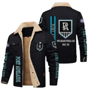 Port Adelaide Fans Gift Jacket Fur Collar Fleece, All Over Print Collar Fleece For Sport Fan AFL163080225129 - Black