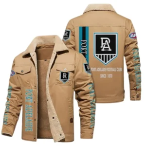 Port Adelaide Fans Gift Jacket Fur Collar Fleece, All Over Print Collar Fleece For Sport Fan AFL163080225129 - Light Khaki