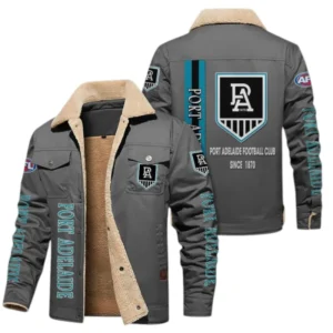 Port Adelaide Fans Gift Jacket Fur Collar Fleece, All Over Print Collar Fleece For Sport Fan AFL163080225129 - Gray