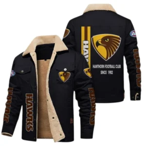 Hawthorn Fans Gift Jacket Fur Collar Fleece, All Over Print Collar Fleece For Sport Fan AFL163080225130 - Black