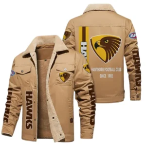 Hawthorn Fans Gift Jacket Fur Collar Fleece, All Over Print Collar Fleece For Sport Fan AFL163080225130 - Light Khaki